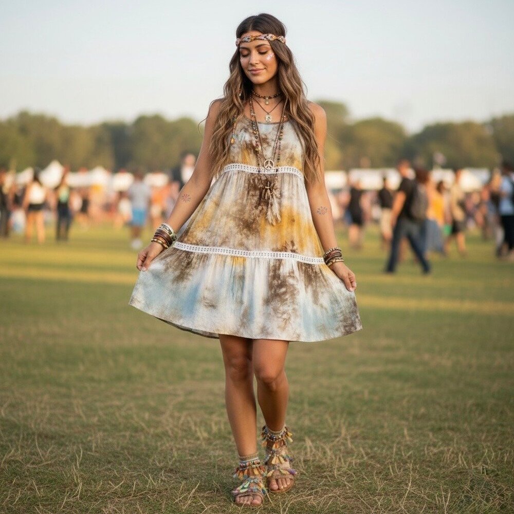NWT Boho Tie-Dye Mini Slip Dress Tunic  • Coastal Grandmother Hippie Festival - Picture 4 of 14